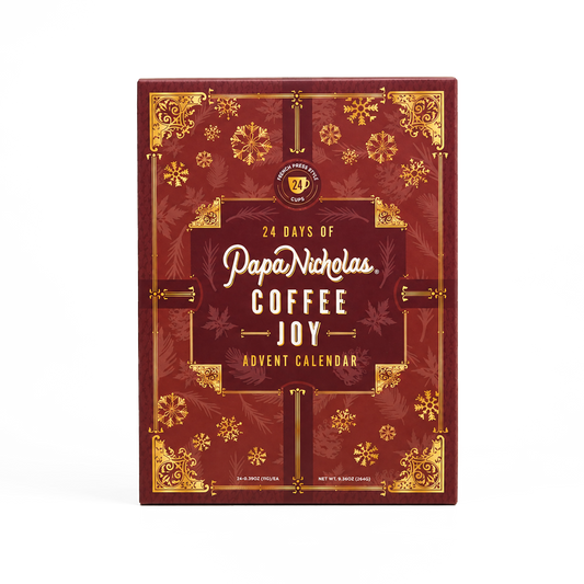 Coffee Joy Advent Calendar box, front cover with holiday design