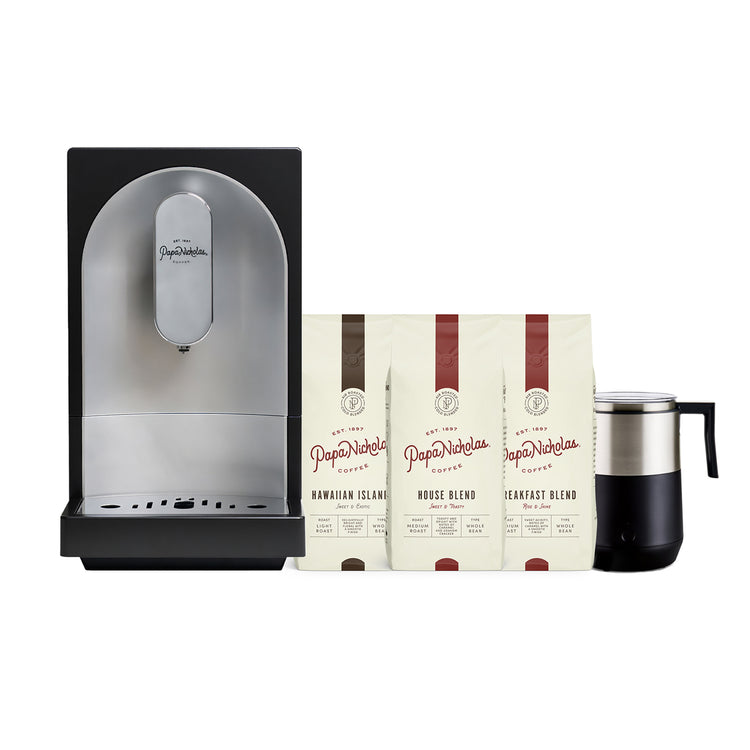 Bean-to-Brew Espresso Machine + Three 12oz Bags of Coffee + Milk Frother