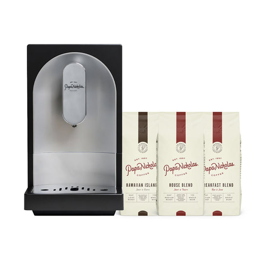 Bean-to-Brew Espresso Machine + Three 12oz Bags of PapaNicholas Coffee