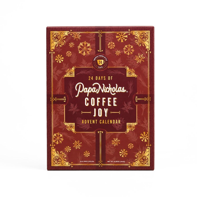 Coffee Joy Advent Calendar box, front cover with holiday design