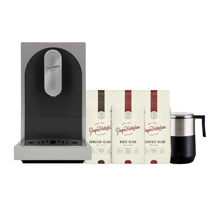 Bean-to-Brew Espresso Machine + Three 12oz Bags of Coffee + Milk Frother