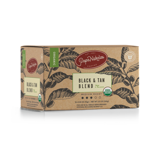PapaNicholas Black & Tan USDA Organic single-serve coffee cups, 12-count box